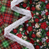 Adornos navideños dorados de doble cara y preacolchados con motivos de flores de pascua y cuadros, vendidos por yardas
