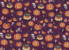 Halloween Spooky Smiling Pumpkin and Skulls on Purple 100% Cotton Fabric