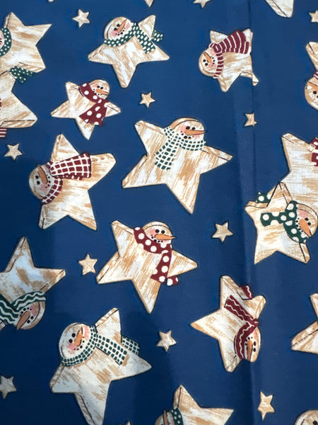 Vintage Snowmen Stars on Blue 100% Lightweight Cotton Price per Yard