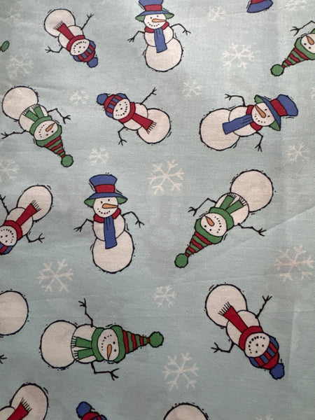 Vintage Snowmen and Snowflakes on Light Blue 100% Lightweight Cotton Price per Yard