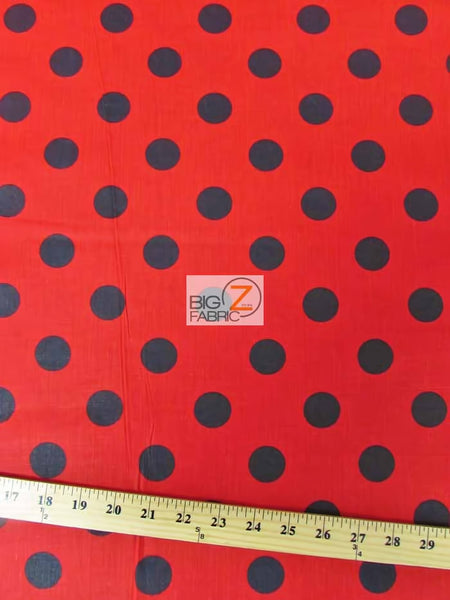 Poly Cotton Printed Fabric Big Polka Dots / Red/Black Dots / Sold By The Yard||color:Red/Black