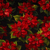 Tela de algodón «Black Scarlet Poinsettia» de ancho ancho, por yarda