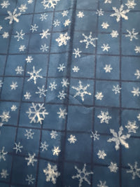 Vintage Snowflakes on Blue Grid 100% Lightweight Cotton Price per Yard