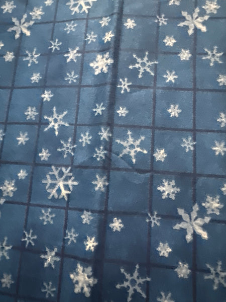 Vintage Snowflakes on Blue Grid 100% Lightweight Cotton Price per Yard