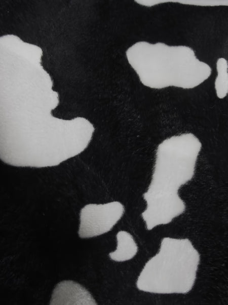 Tejido de felpa de pelo corto con estampado de vaca en blanco y negro / Se vende por metros||color: Vaca en blanco y negro
