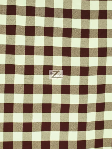 Tela estampada de algodón y poliéster con diseño de cuadros vichy / Marrón / Se vende por metros