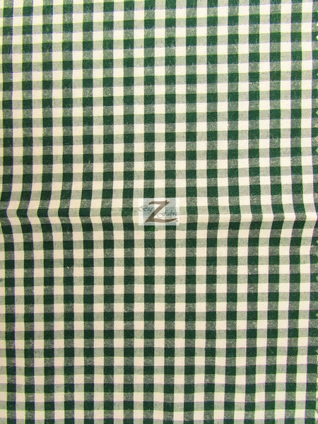 Mini Checkered Gingham Poly Cotton Printed Fabric / Hunter Green / Sold By The Yard||color:Hunter Green