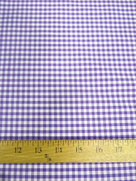 Mini Checkered Gingham Poly Cotton Printed Fabric / Purple / Sold By The Yard||color:Purple