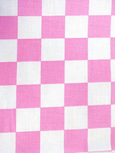 Tela estampada de poliéster y algodón, a cuadros cuadrados / rosa y blanco / se vende por metros