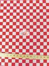 Poly Cotton Printed Fabric Square Checkered / Red/White / Sold By The Yard