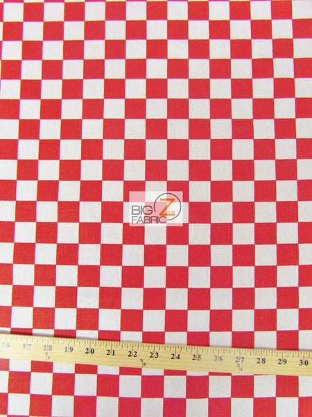 Poly Cotton Printed Fabric Square Checkered / Red/White / Sold By The Yard