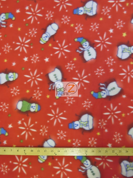 Tela de felpa con motivos navideños: muñeco de nieve rojo