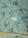 Christmas Holiday Snowman Blue Fleece Fabric
