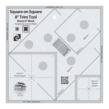 Herramienta de recorte Creative Grids Square on Square: 4 pulgadas u 8 pulgadas acabadas