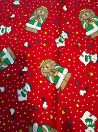 Christmas Vintage Lions Polar Bears on Red 100% Lightweight Cotton Price per Yard