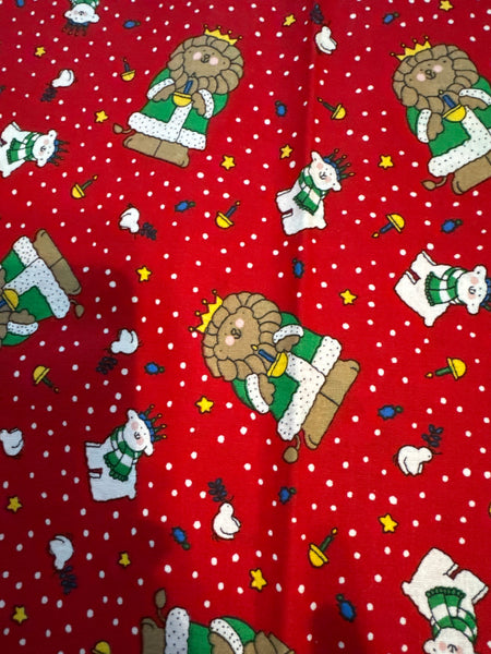 Christmas Vintage Lions Polar Bears on Red 100% Lightweight Cotton Price per Yard