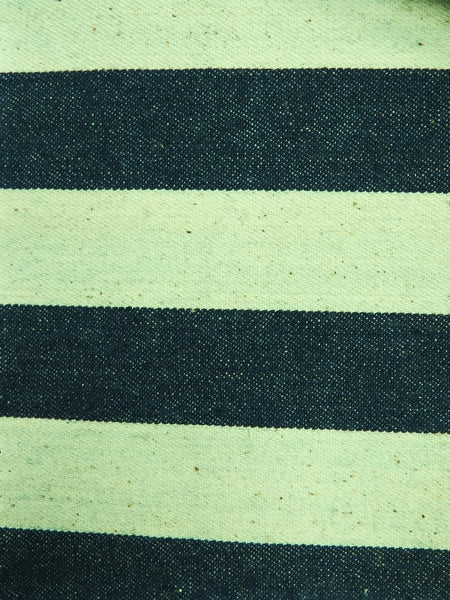 Denim azul marino con rayas anchas naturales, de gran gramaje, 100 % algodón, teñido en hilo