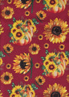 Sunflower Bouguets and Pumpkins on Burgundy 100% Cotton Price per Yard