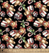 Ositos navideños y bastones de caramelo en impresión digital sobre fondo negro