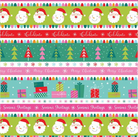 Fronta de rayas multicolor con felicitaciones navideñas