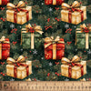 Christmas Wrapped Gifts Pine Branches on Green