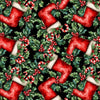 Botas de Papá Noel con bastones de caramelo sobre fondo negro