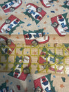 Estampado navideño vintage con Papá Noel y un muñeco de nieve sobre fondo beige, 100 % algodón ligero. Precio por yarda.