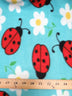 Morning Ladybugs Turquoise Fleece Fabric