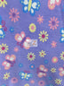 Tejido polar morado con estampado floral de mariposas y amanecer