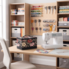 Organizador para caja de costura «Everything Mary» con estampado floral en rojo y beige – Estuche plegable de tela blanda para kit de costura con alfiletero y bolsillo para guardar accesorios de costura
