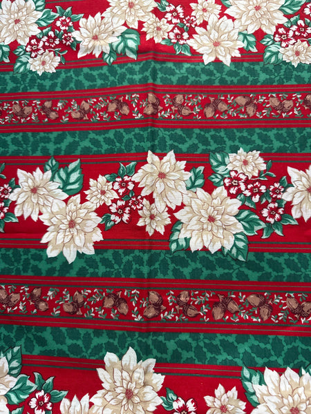 Christmas Vintage Poinsettia Acorns Border Stripe 100% Lightweight Cotton Price per Yard