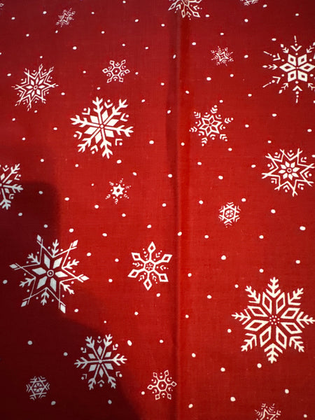 Vintage Snowflakes and Dots on Red 00% Lightweight Cotton Price prer Yard
