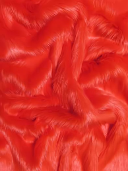 Tela de piel sintética de pelo largo y peludo, color rojo fuego / Se vende por yardas || Color: rojo fuego