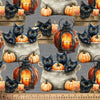 Halloween Black Cats in Burlap Bags on Gray 100% Cotton