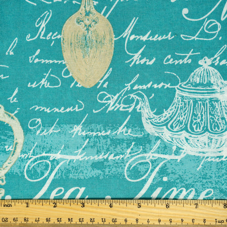 Stitch & Sparkle, 100 % algodón, 44" de ancho, se vende por yardas, Teatime Aqua