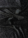 GLITTER STRETCH VELVET 360 GRAMS SPANDEX FABRIC / Black/Silver / Sold by the Yard