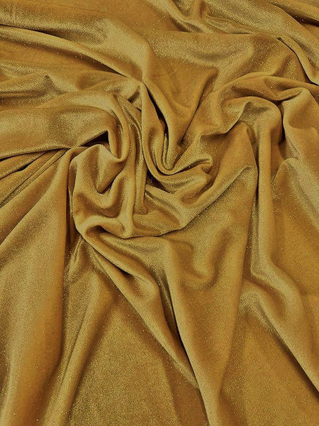 TELA DE TERCIOPELO ELÁSTICO CON PURPURINA, 360 GRAMOS DE SPANDEX / Dorado / Se vende por yarda