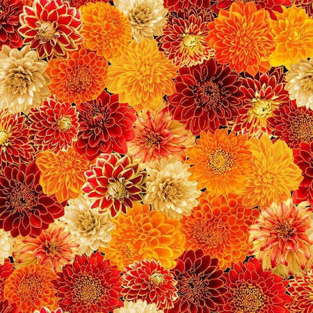 Mezcla de crisantemos «Packed Mums» en tonos metalizados, 100 % algodón. Precio por yarda