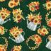 Fall Blooms Metallic Flowers in Watering Can Emerald Gold on Green 100% Cotton Sold by the Yard