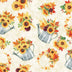 Fall Blooms Metallic Flowers in Watering Can on Cream 100% Cotton Sold by the Yard