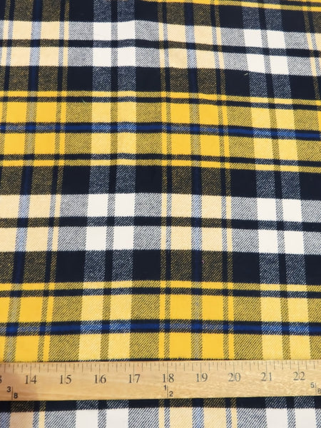 Tejido de franela grueso de cuadros escoceses para uniformes / Amarillo/Azul marino/Blanco / Se vende por metros