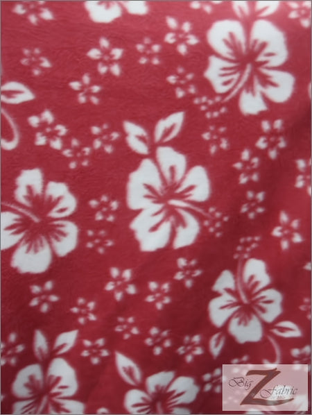 Tela de felpa hawaiana con estampado de flores en rojo