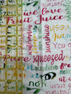 1 Yard Precut Citrus Words on White 100% Cotton Blender