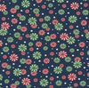 Caramelos de menta navideños rojos y verdes sobre fondo azul, 100 % algodón. Precio por yarda
