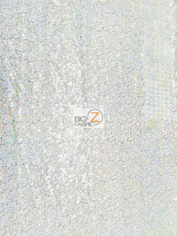 Mini Disc Sequin Nylon Mesh Fabric / Holographic Shiny Silver On White Mesh / Sold By The Yard