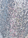 Tejido de malla de nailon con lentejuelas «Mini Disc» / Plata brillante / Se vende por yardas