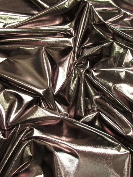 Tela de spandex con lámina metálica / Marrón / Lycra elástica. Se vende por metro.
