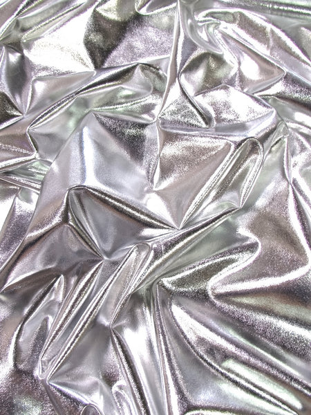 Tela de spandex con lámina metálica / Plata / Lycra elástica. Se vende por metro.