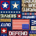 Multi Blue Patriot Text Wideback Cotton Fabric per yard