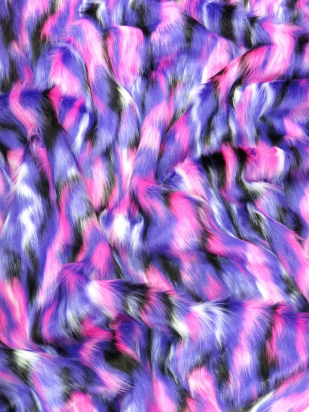 Tejido de piel sintética multicolor en tonos morado, fucsia y blanco atardecer /  Se vende por yardas
